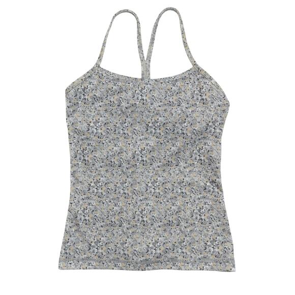 Lululemon Gray Speckled Power Y Tank Luon Petite Fleur Silver Spoon Size 4 - Picture 3 of 8